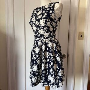Xhilaration Navy and White Rose Floral Print Sleeveless Fit and Flare Dress